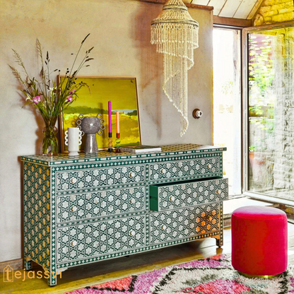 Indian Handmade Bone inlay floral Design Cabinet , Bone inlay Buffet, mop inlay living room furniture/bone inlay furniture, bone inlay chest